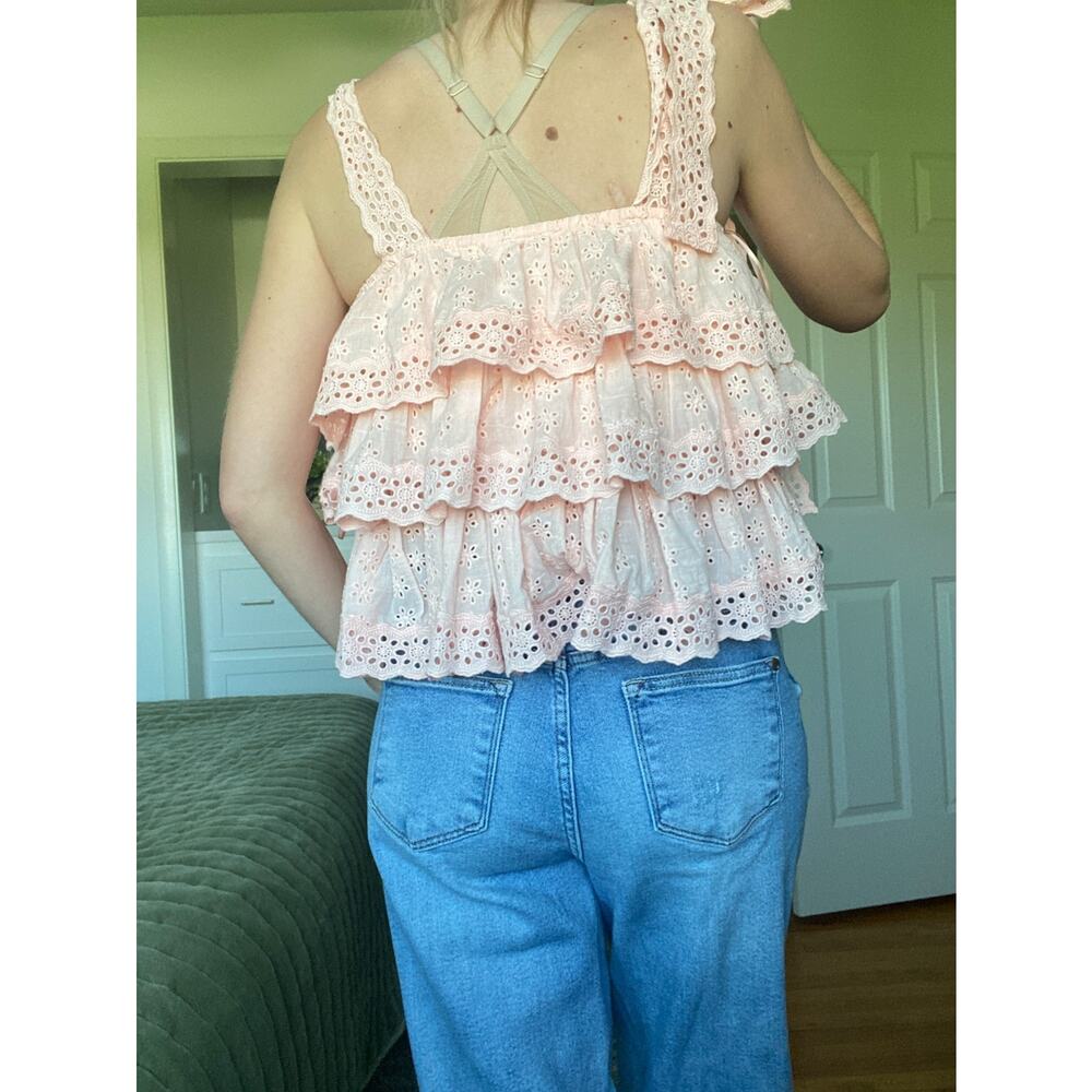 Petal and Pup Pink Tanya Eyelet Tiered Ruffle Lace Tank Top Women's XS - Picture 3 of 4